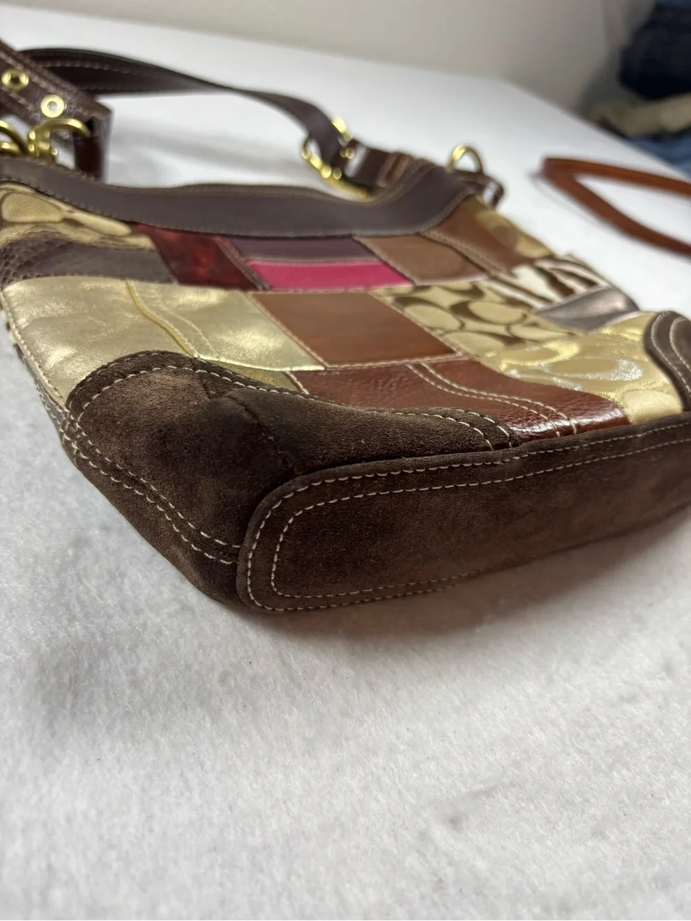 Coach Patchwork Leather & Signature Canvas Hobo Shoulder Bag Brown Multi Y2K
